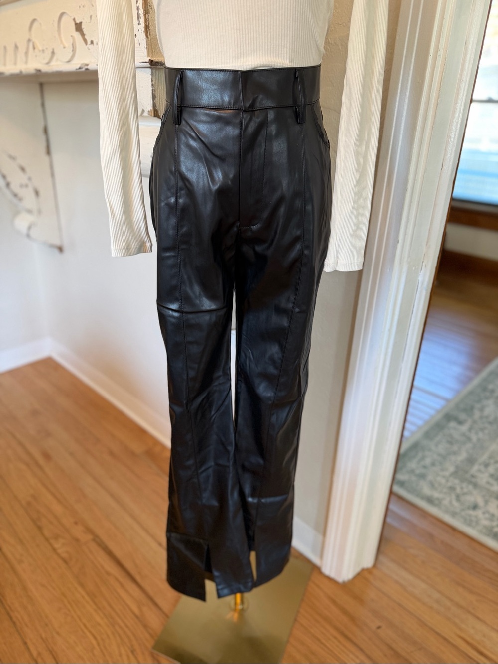 SHEIN Black High-Waist Faux Leather Wide-Leg Pants